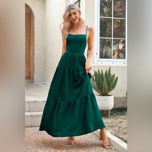 Cupshe XS Green Coral Bay Lace-Up Thin Straps A-Shape Dress